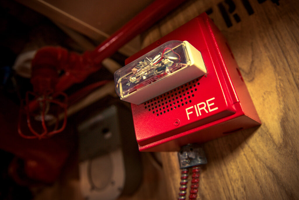 Flashing fire alarm panel