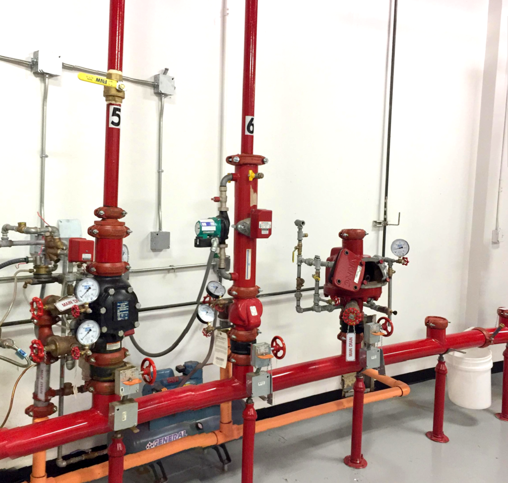 Red pipes and equipment for a commercial fire suppression system